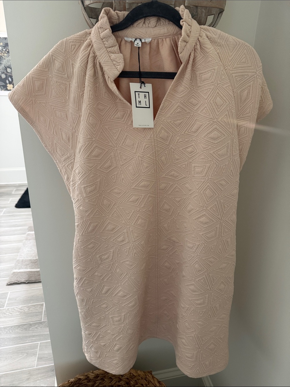 THML Cream Textured Ruffle-Neck Shift Tunic